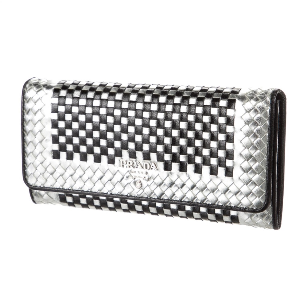 Prada Silver & Black Leather Continental Wallet - Picture 3 of 17